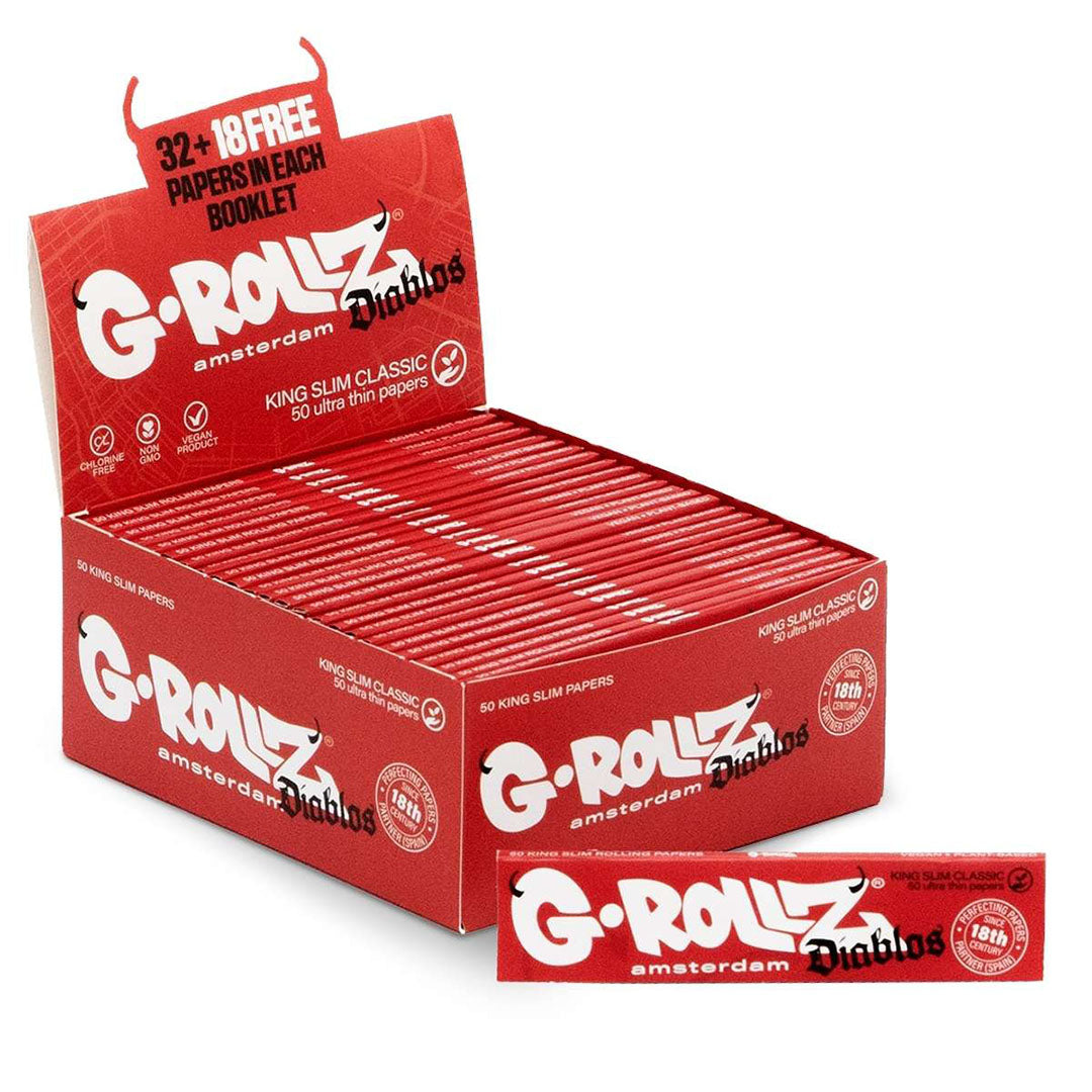 G-Rollz Diablos - 50 White KS Slim Papers (50 Booklets Display) G-ROLLZ