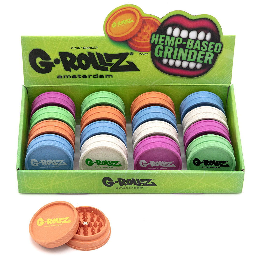 G-Rollz Hemp 2-Part Grinder - 60mm Mix colour (16pcs/Display) G-ROLLZ