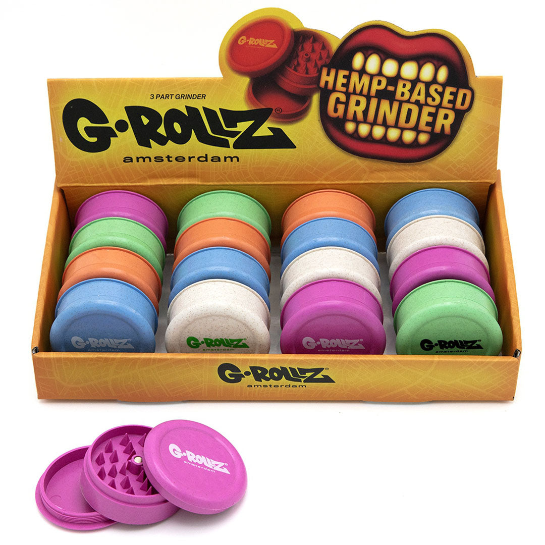 G-Rollz Hemp 3-Part Grinder - 60mm Mix colour (16pcs/Display) G-ROLLZ