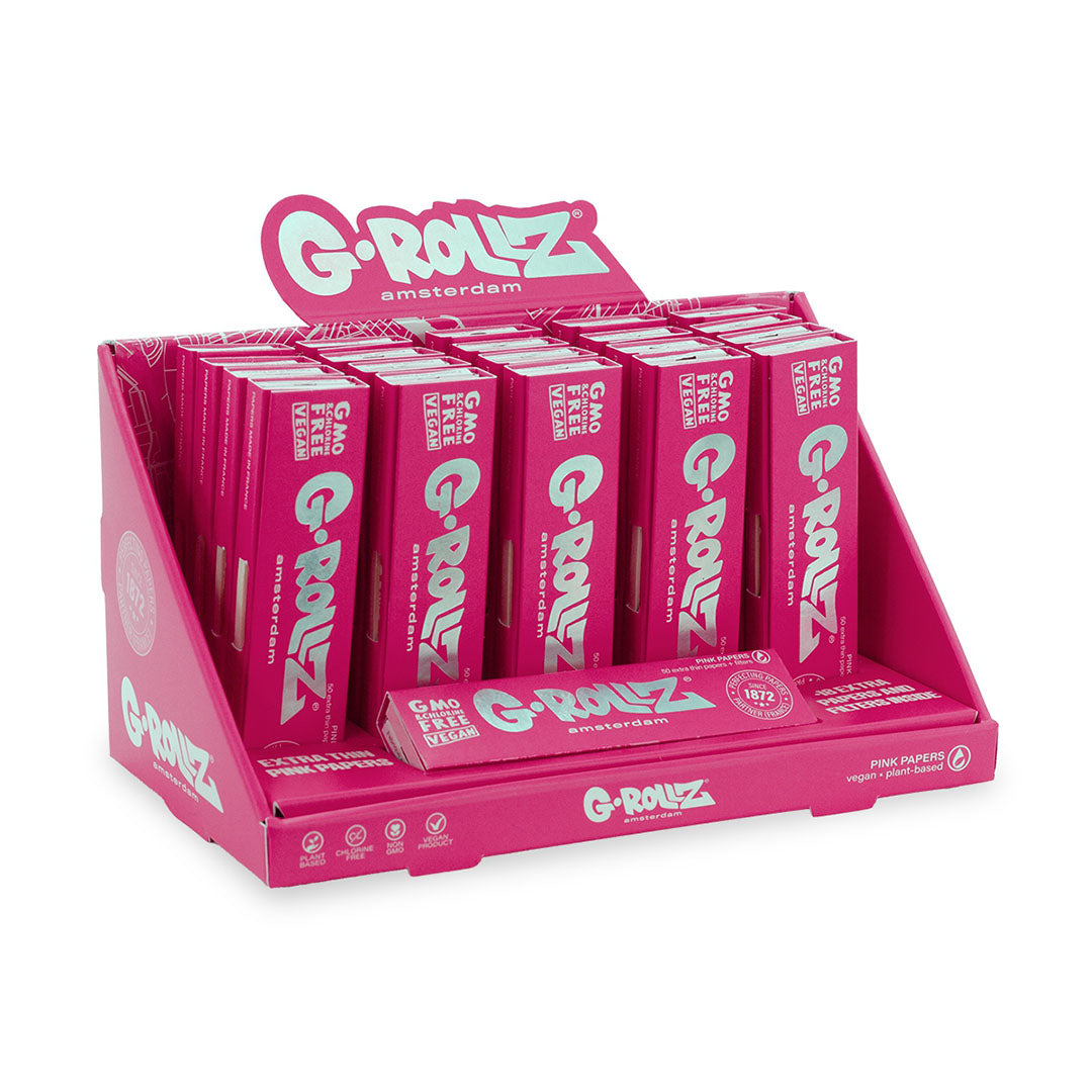 G-ROLLZ- Lightly Dyed Pink - King Size Slim Pink Papers + Tips G-ROLLZ