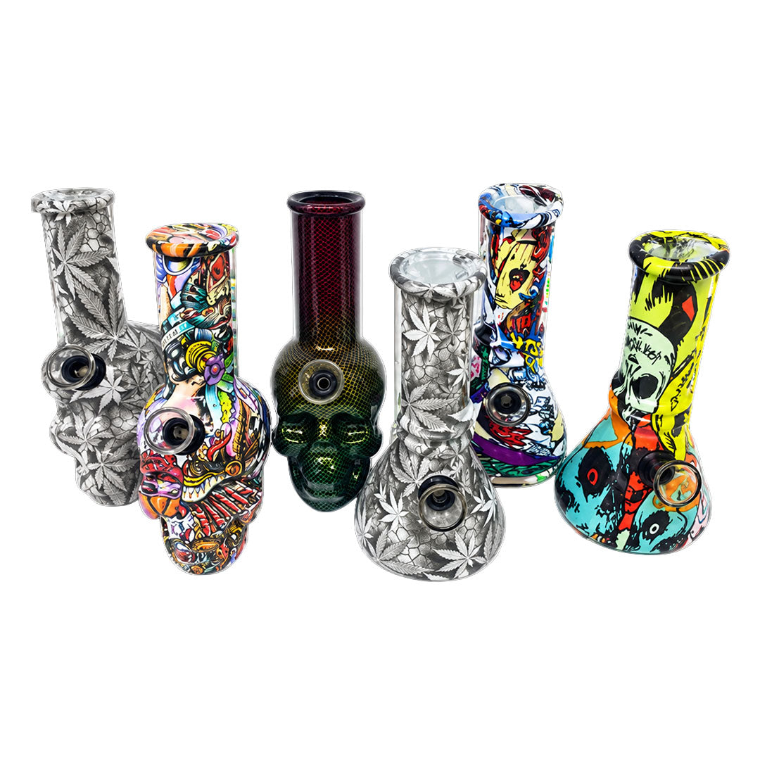 MINI GLASS BONG 6″ 150mm ASSORTED DESIGNS