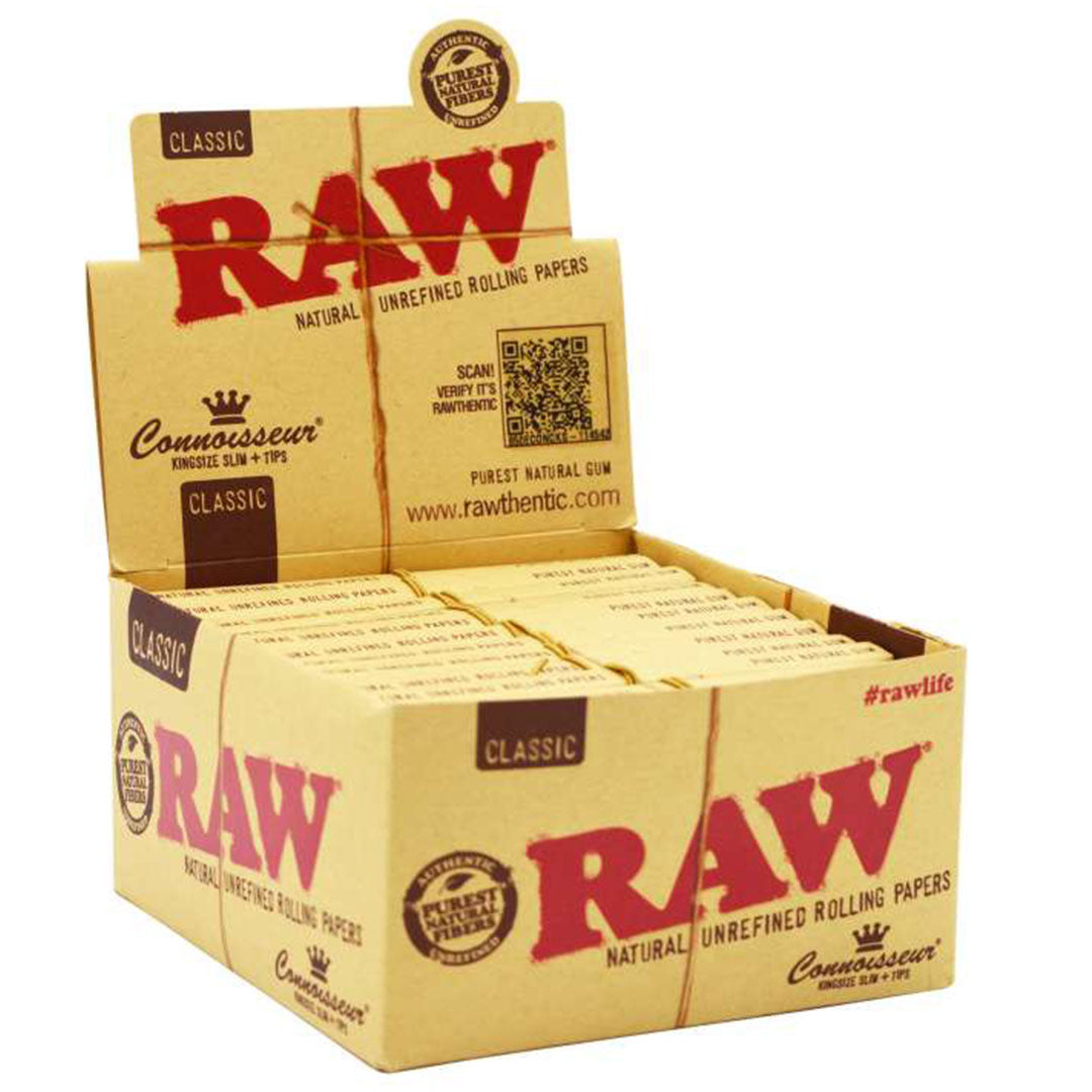 RAW Classic Connoisseur King Size Slim Rolling Papers and Filter Tips (Box Of 24)Raw