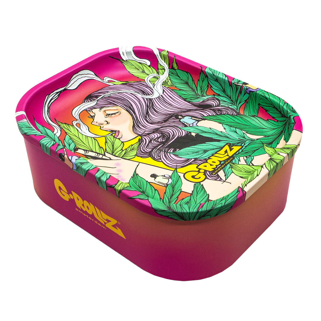 G-Rollz Medium Storage Box Tin with Tray Lid – 7 Unique Designs G-ROLLZ Pink