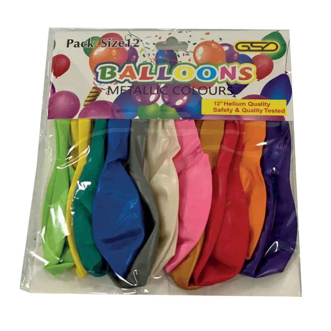 GSD Plain 12" Balloons METALLIC ASSORTED – 12PK
