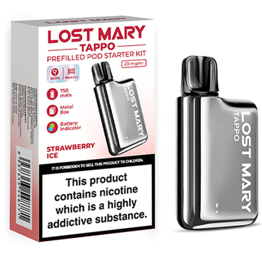Lost Mary Tappo Pod Kit  Lost Mary Silver Stainless Steel & Strawberry Ice  