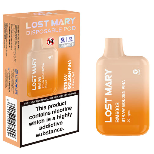 Lost Mary BM600S Disposable Vape 2%  Lost Mary Straw Golden Pina  